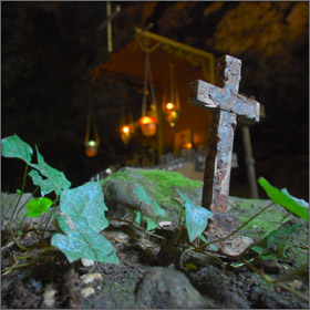 Inside the cave at Saint Panteleimon Monastery near Kazaviti in Thassos Island, Greece